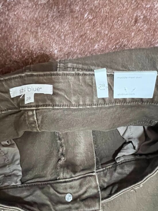 STS Blue Maddie Maxi Denim Skirt Olive Green 28 - Picture 6 of 9